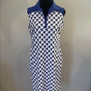 Blue and White Houndstooth Sleeveless Dress medium summer look